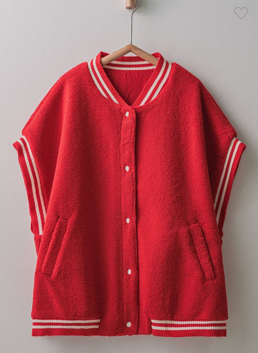 Fuzzy Varsity vest- red