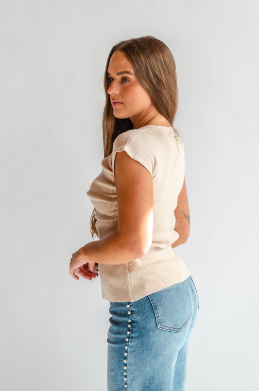 Cream Cinched Knit top