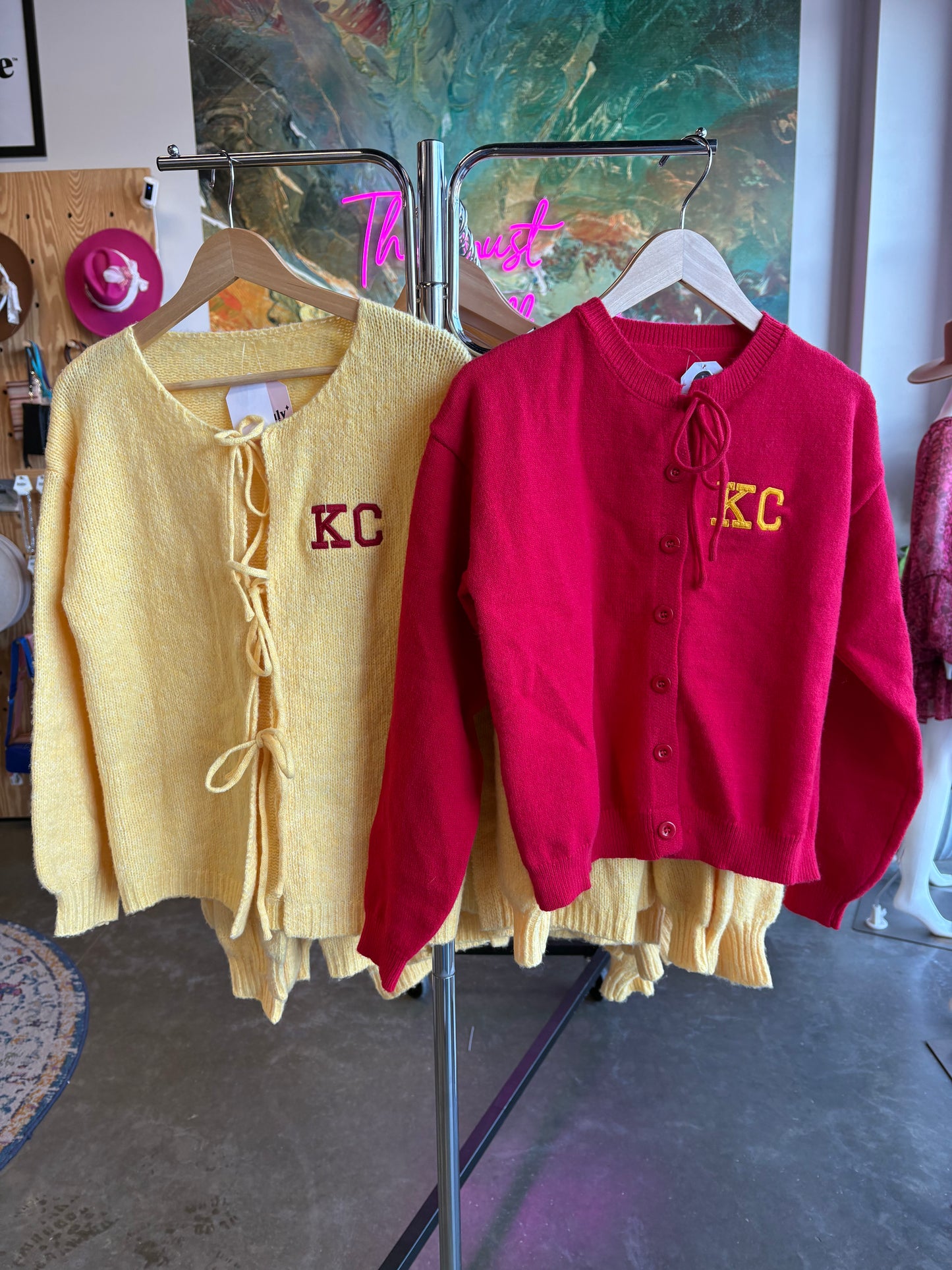 Yellow lace up KC cardigan