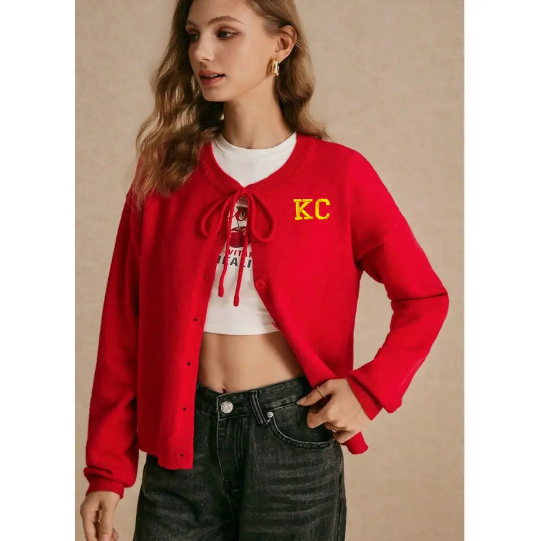 KC red cardigan