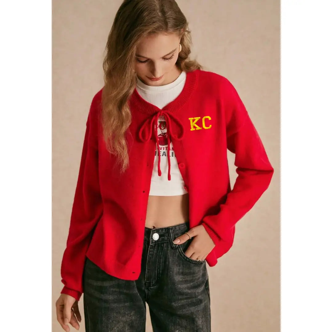 KC red cardigan