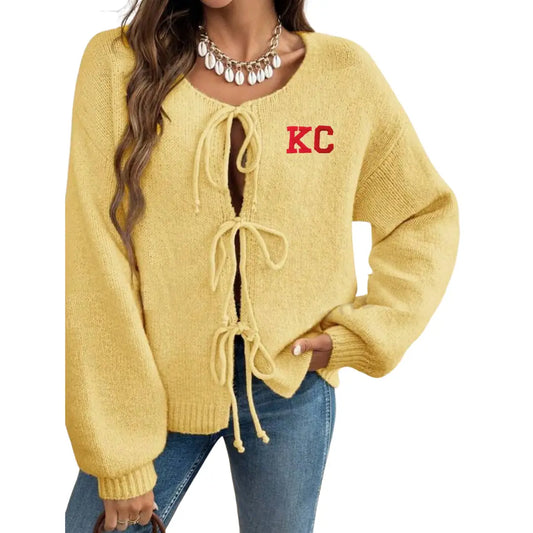 Yellow lace up KC cardigan